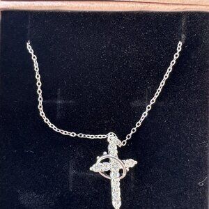 Lusso 925 Sterling Silver Cross & Crown Christian Necklace NEW Gift Box